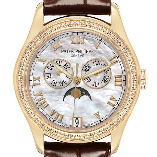 Photo of Patek Philippe Annual Calendar Yellow Gold MOP Diamond Watch 4936J Box Papers