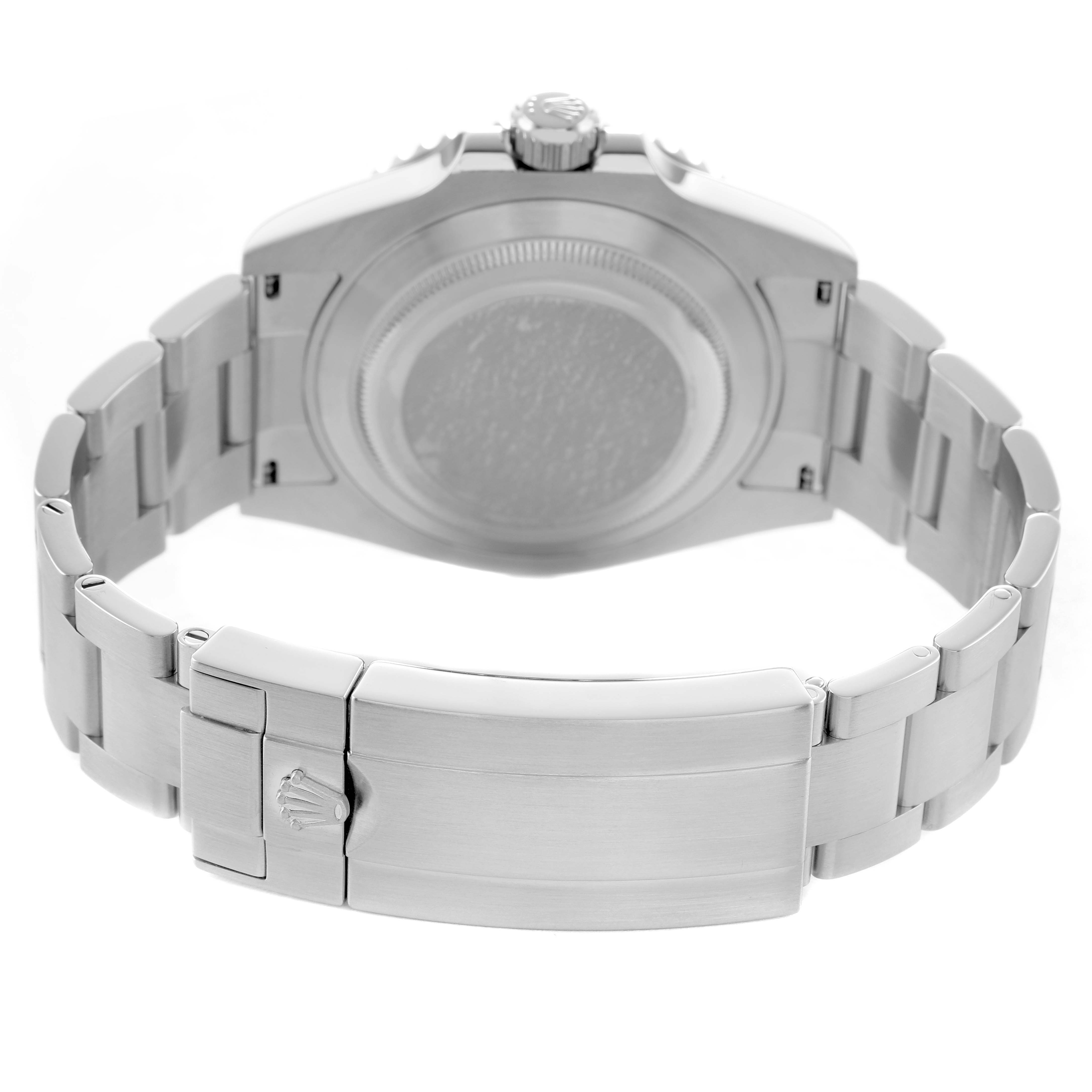 The image shows the back of a Rolex Submariner 126610 Men's Stainless Steel Black Dial, highlighting the case back, bracelet, and clasp from a rear angle.