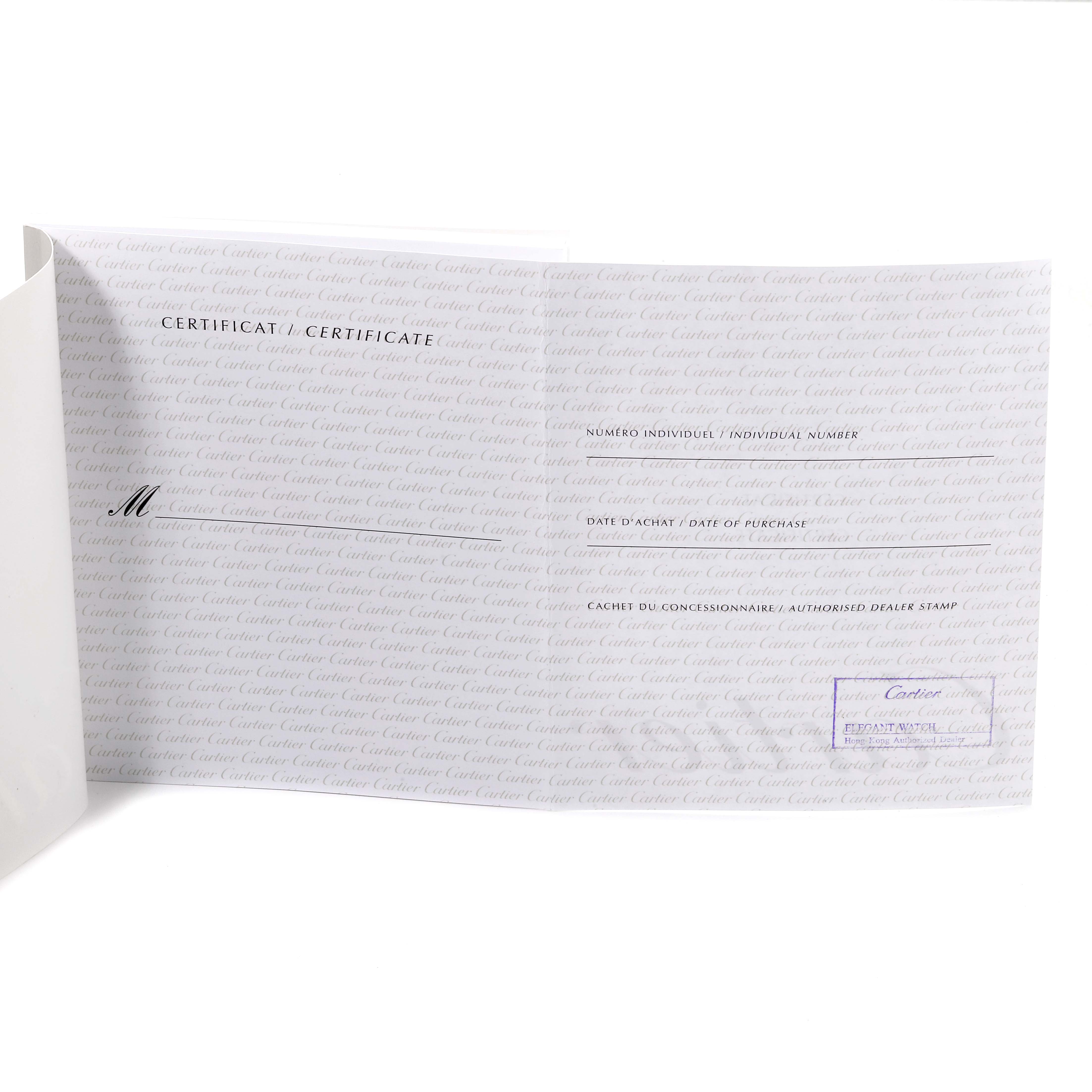 This image shows the warranty certificate for the Cartier Tank Divan W6300556‏ Women's Yellow Gold Silver Dial W6300556‏ Women's Yellow Gold Silver Dial watch.