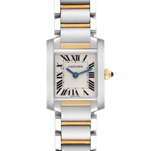 The Cartier Tank Francaise W51007Q4 Women's Steel and Gold (two tone) Silver Dial W51007Q4 Women's Steel and Gold (two tone) Silver Dial watch is shown front-facing, displaying the dial, bracelet, and crown detail.