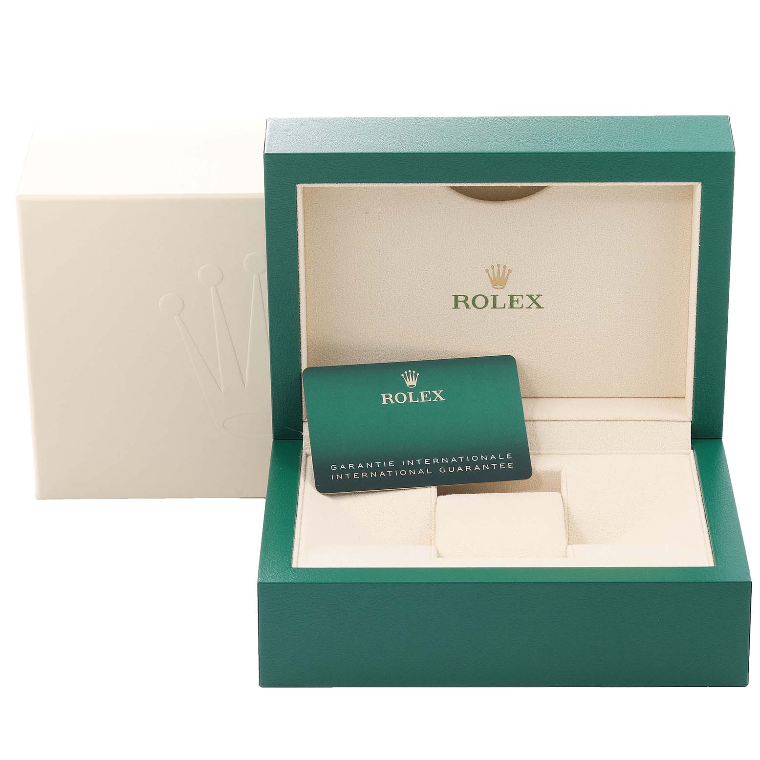 The image shows the open box and guarantee card for a Rolex GMT-Master 126710 Men's Stainless Steel Black Dial 126710 Men's Stainless Steel Black Dial watch.