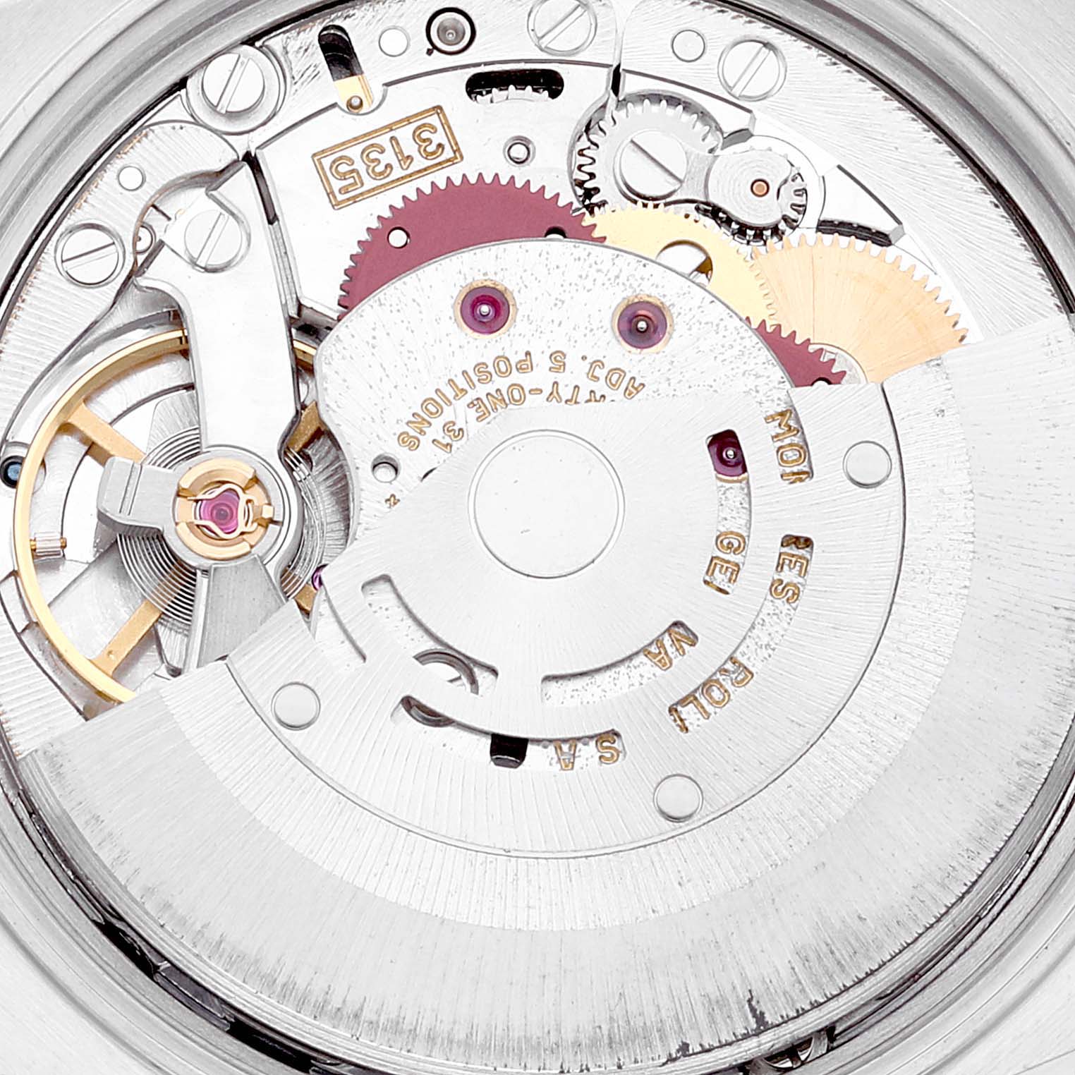 The image shows the internal mechanical parts of a Rolex Date 15200 Men's Stainless Steel Black Dial 15200 Men's Stainless Steel Black Dial model watch from an overhead angle.