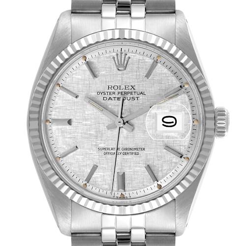 The Rolex Vintage Collection 1601 Men's Stainless Steel Silver Dial 1601 Men's Stainless Steel Silver Dial watch is shown from a front angle, displaying the face, bezel, and bracelet links.