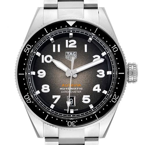 The image shows a front view of the Tag Heuer Autavia WBE5114.EB0173 Men's Stainless Steel Brown Dial WBE5114.EB0173 Men's Stainless Steel Brown Dial watch, displaying the dial, bezel, crown, and part of the bracelet.
