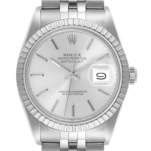 The Rolex Vintage Collection 16030 Men's Stainless Steel Silver Dial 16030 Men's Stainless Steel Silver Dial model is shown from the front, displaying the bezel, dial, and bracelet links.