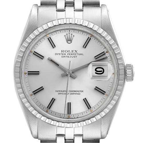 The Rolex Vintage Collection 1603 Men's Stainless Steel Silver Dial 1603 Men's Stainless Steel Silver Dial watch is shown from a front angle, highlighting the face, bezel, and bracelet.
