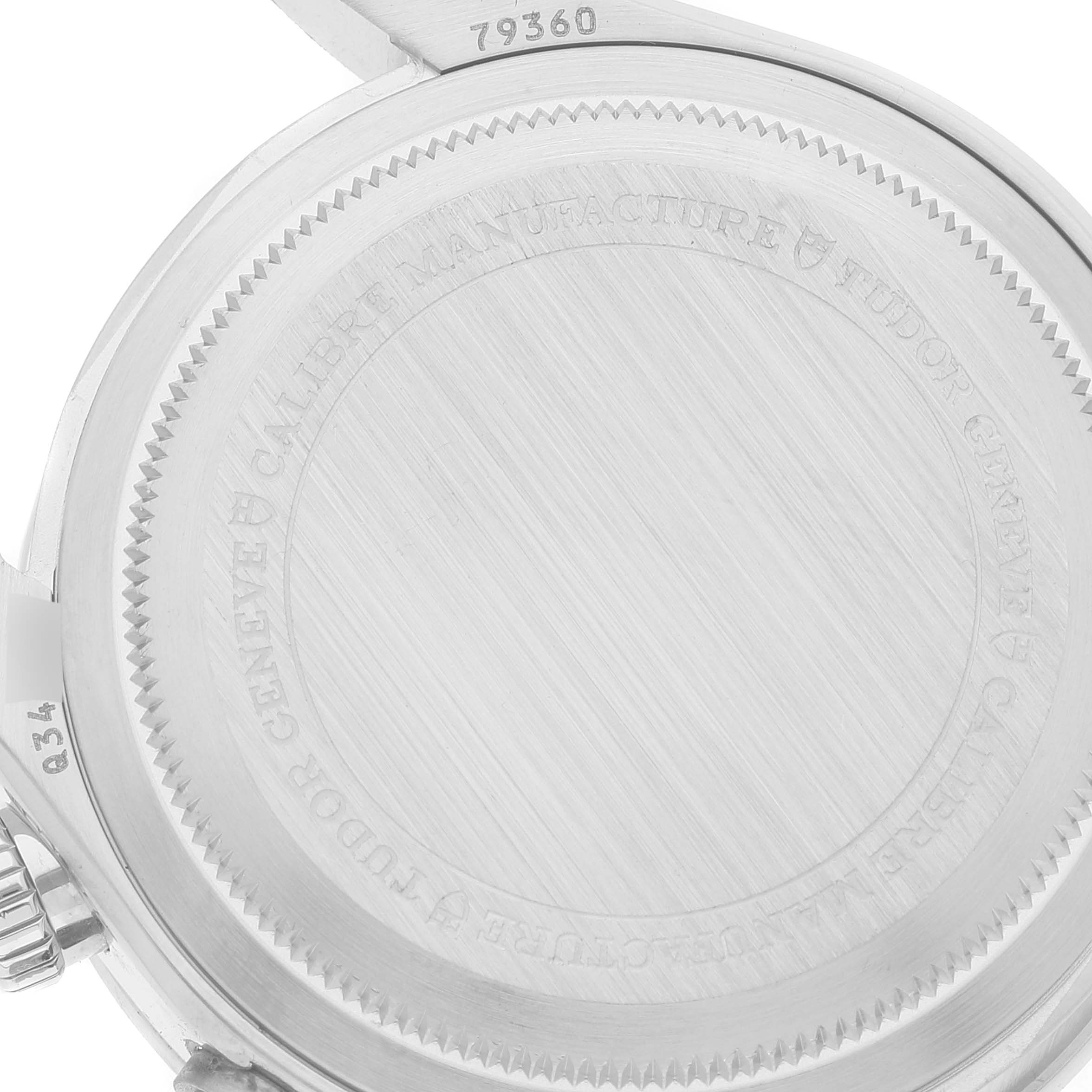 The image shows the back case of a Tudor Heritage Black Bay 79360N Men's Stainless Steel White Dial 79360N Men's Stainless Steel White Dial watch.