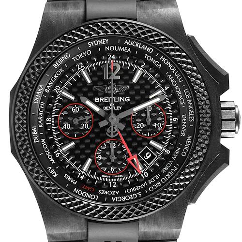 The Breitling Bentley NB0434E5/BE94-232S Men's Ceramic Black Dial NB0434E5/BE94-232S Men's Ceramic Black Dial watch is shown from the front, highlighting its face, bezel, and chronograph dials.