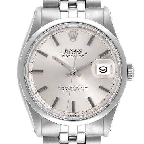 The Rolex Vintage Collection 1600 Men's Stainless Steel Silver Dial 1600 Men's Stainless Steel Silver Dial watch is shown from the front, displaying the face, date window, crown, and part of the bracelet.