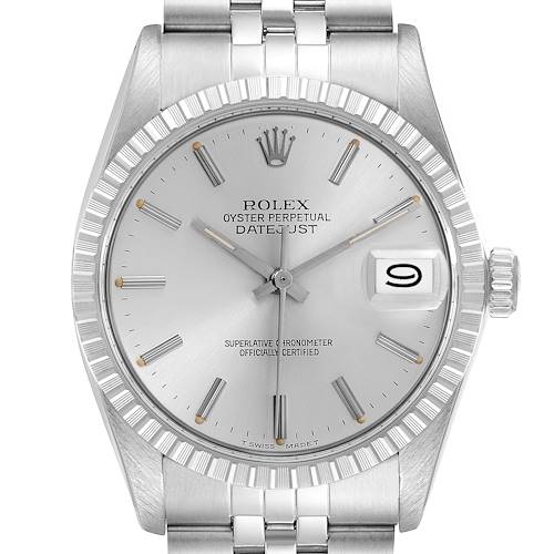 The Rolex Vintage Collection 16030 Men's Stainless Steel Silver Dial 16030 Men's Stainless Steel Silver Dial model is shown from the front, displaying the dial, hands, date, crown, and bracelet.