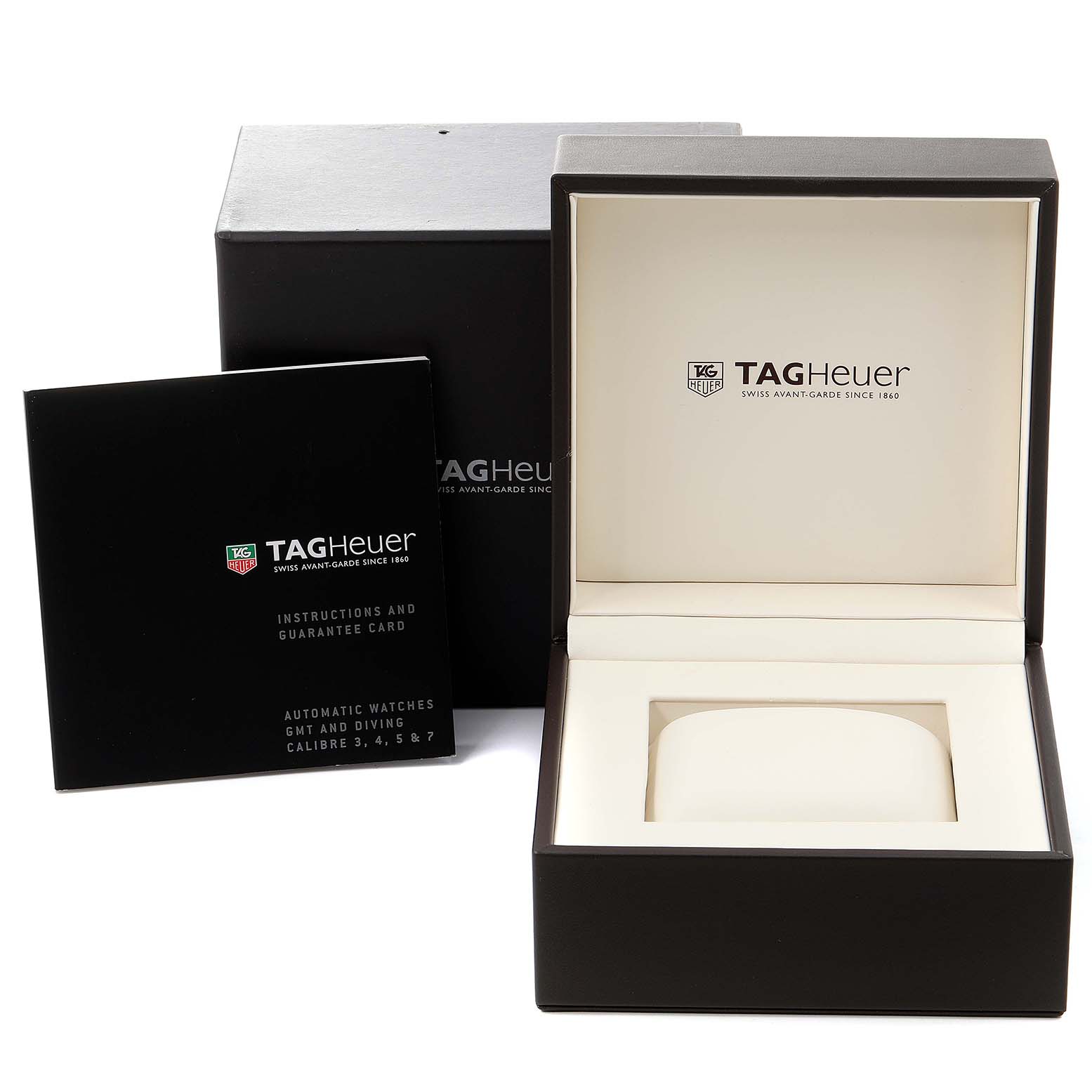 The image shows the packaging, instruction manual, and guarantee card for the Tag Heuer Aquaracer WAJ2111.BA0870 Men's Stainless Steel Grey Dial WAJ2111.BA0870 Men's Stainless Steel Grey Dial watch.