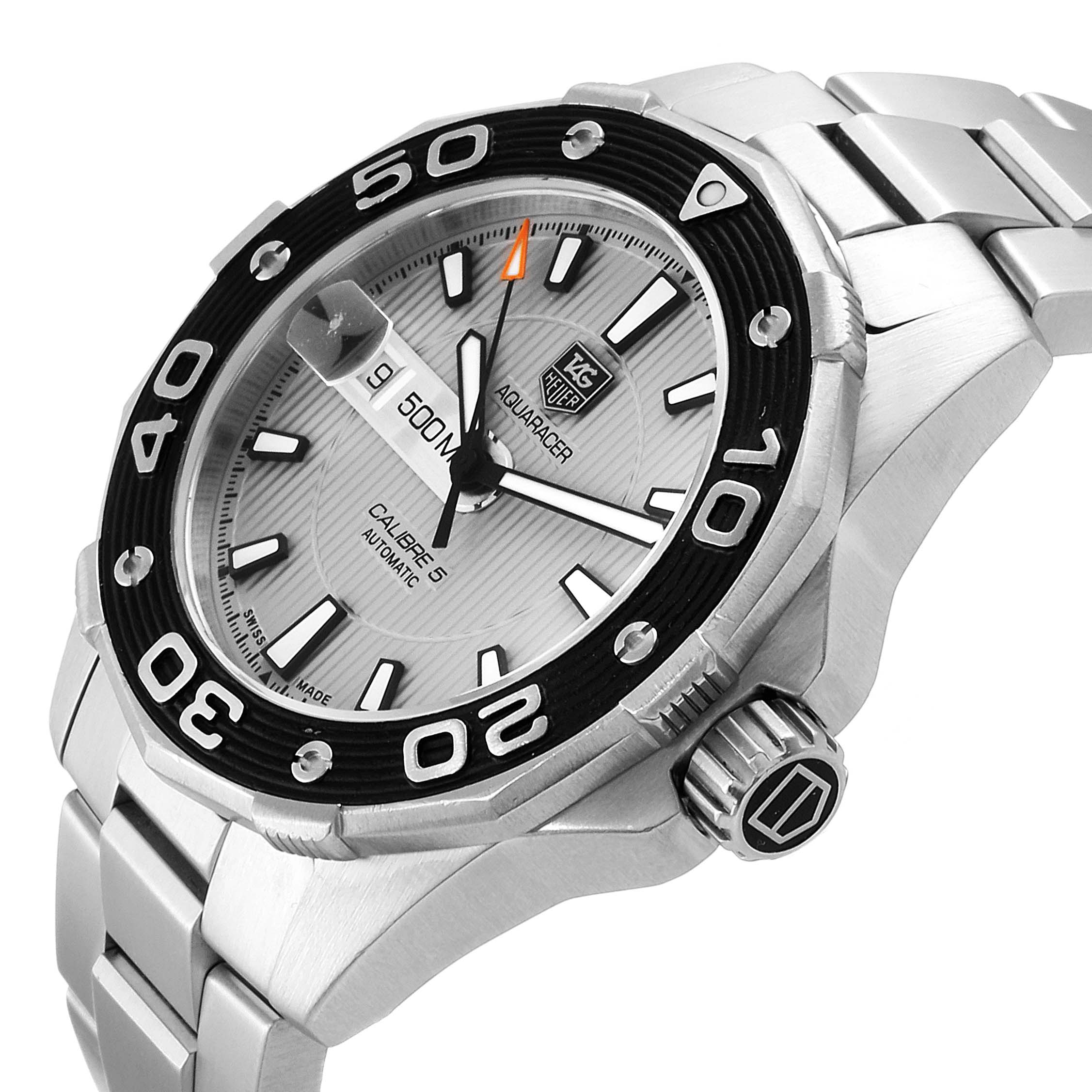 The Tag Heuer Aquaracer WAJ2111.BA0870 Men's Stainless Steel Grey Dial WAJ2111.BA0870 Men's Stainless Steel Grey Dial watch is shown at a slight angle, displaying its face, bezel, crown, and part of the bracelet.