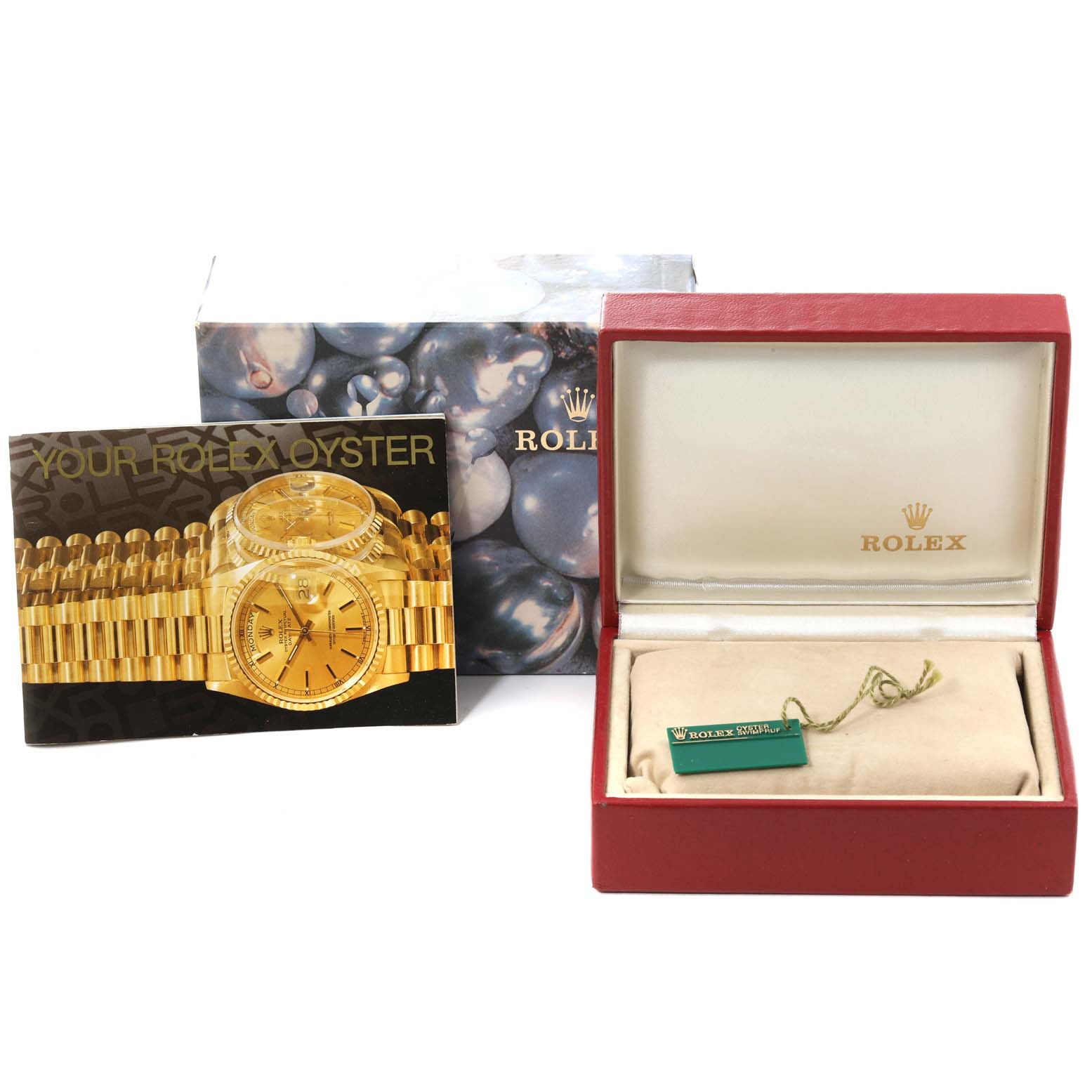 This image shows the Rolex Date 79160 Women's Stainless Steel White Dial 79160 Women's Stainless Steel White Dial model packaging, including the box, booklet, and tag from a frontal angle.