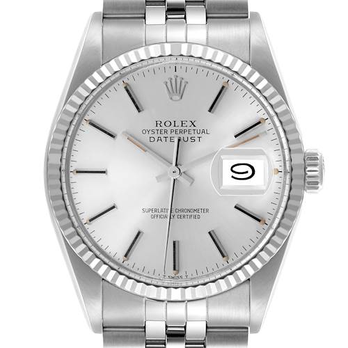 The Rolex Vintage Collection 16014 Men's Stainless Steel Silver Dial 16014 Men's Stainless Steel Silver Dial watch is shown from a front angle, displaying the dial and date window.