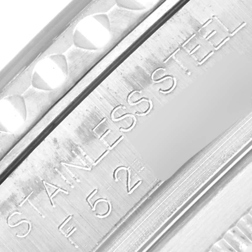 The image shows a close-up of the side engraving on a Rolex Yacht-Master 16622 Men's Stainless Steel Silver Dial 16622 Men's Stainless Steel Silver Dial watch in stainless steel.