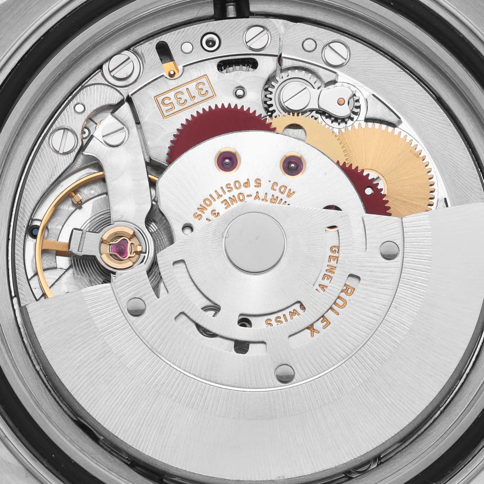 This image shows the detailed internal movement of a Rolex Yacht-Master 16622 Men's Stainless Steel Silver Dial 16622 Men's Stainless Steel Silver Dial watch from a top-down angle.