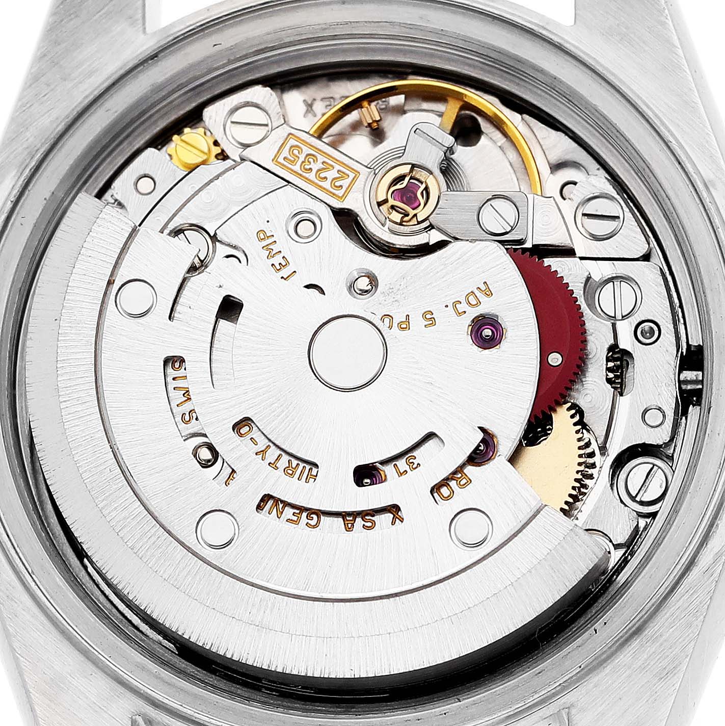 The image shows the internal mechanical movement of the Rolex Date 79160 Women's Stainless Steel White Dial 79160 Women's Stainless Steel White Dial model watch from a top-down angle.