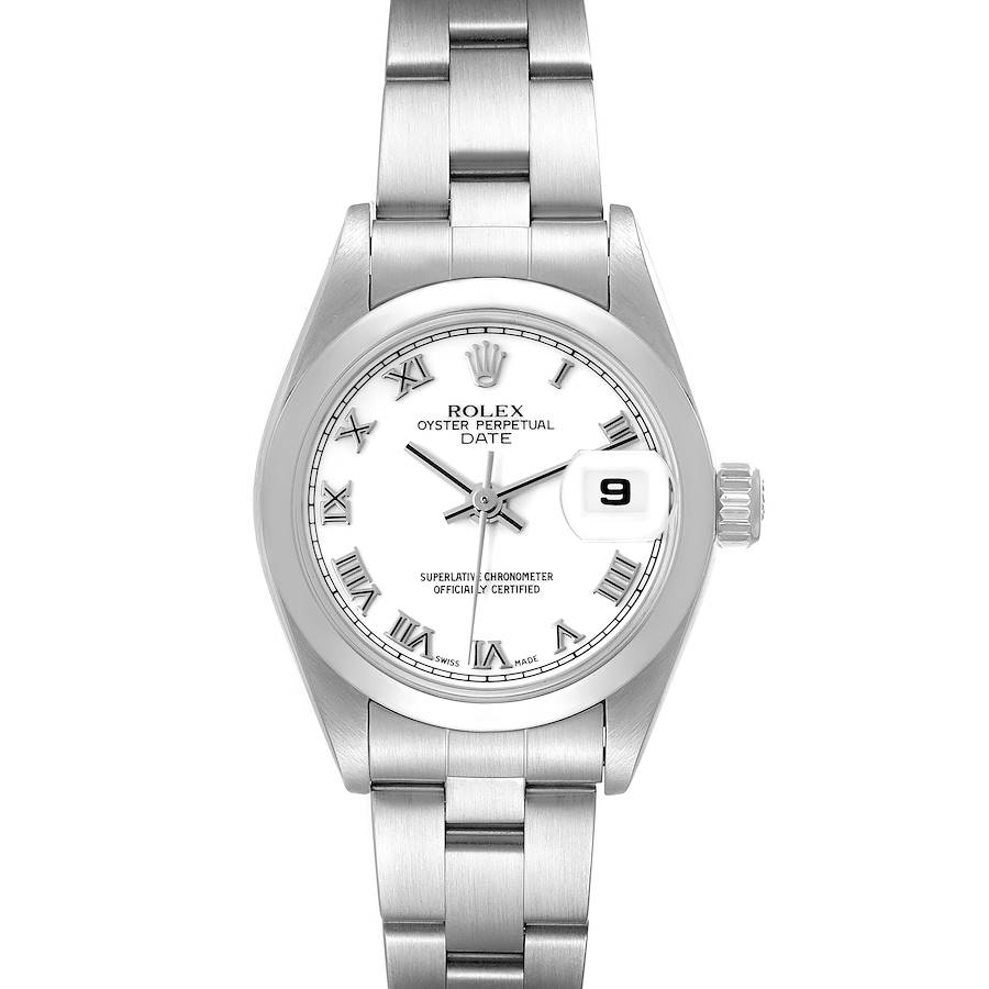 The Rolex Oyster Perpetual Date watch is shown from a top-down angle, displaying the dial, bracelet, and crown.