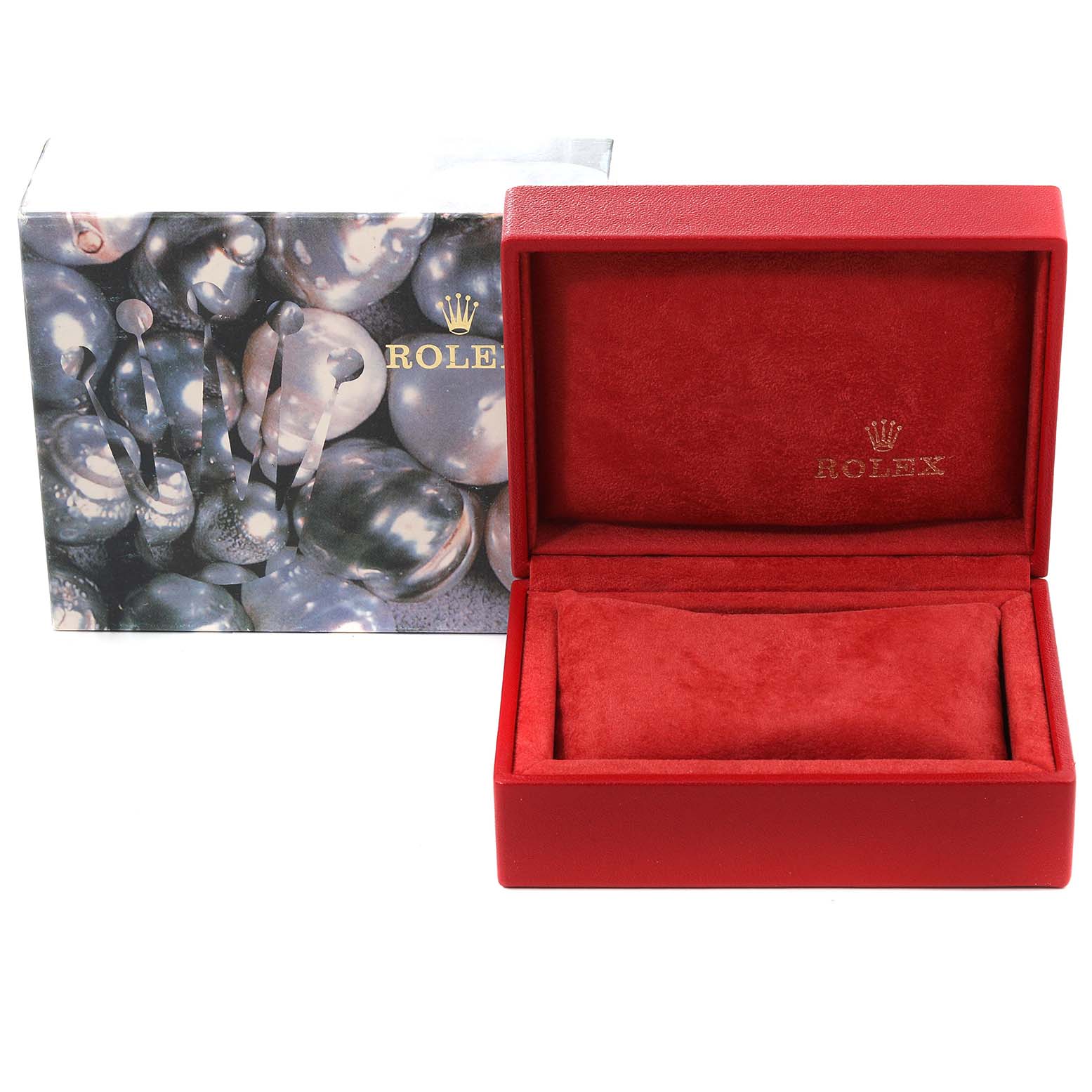 The image shows a Rolex Date 79160 Women's Stainless Steel White Dial 79160 Women's Stainless Steel White Dial model watch box and outer packaging from a front angle.