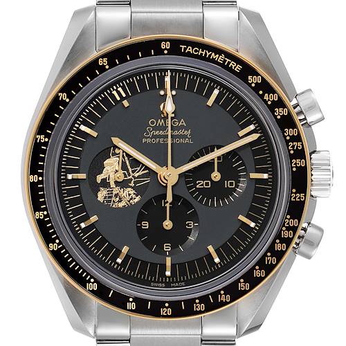The image shows a front view of an Omega Speedmaster 310.20.42.50.01.001 Men's Stainless Steel Grey Dial 310.20.42.50.01.001 Men's Stainless Steel Grey Dial Professional watch, highlighting its dial and tachymeter bezel.