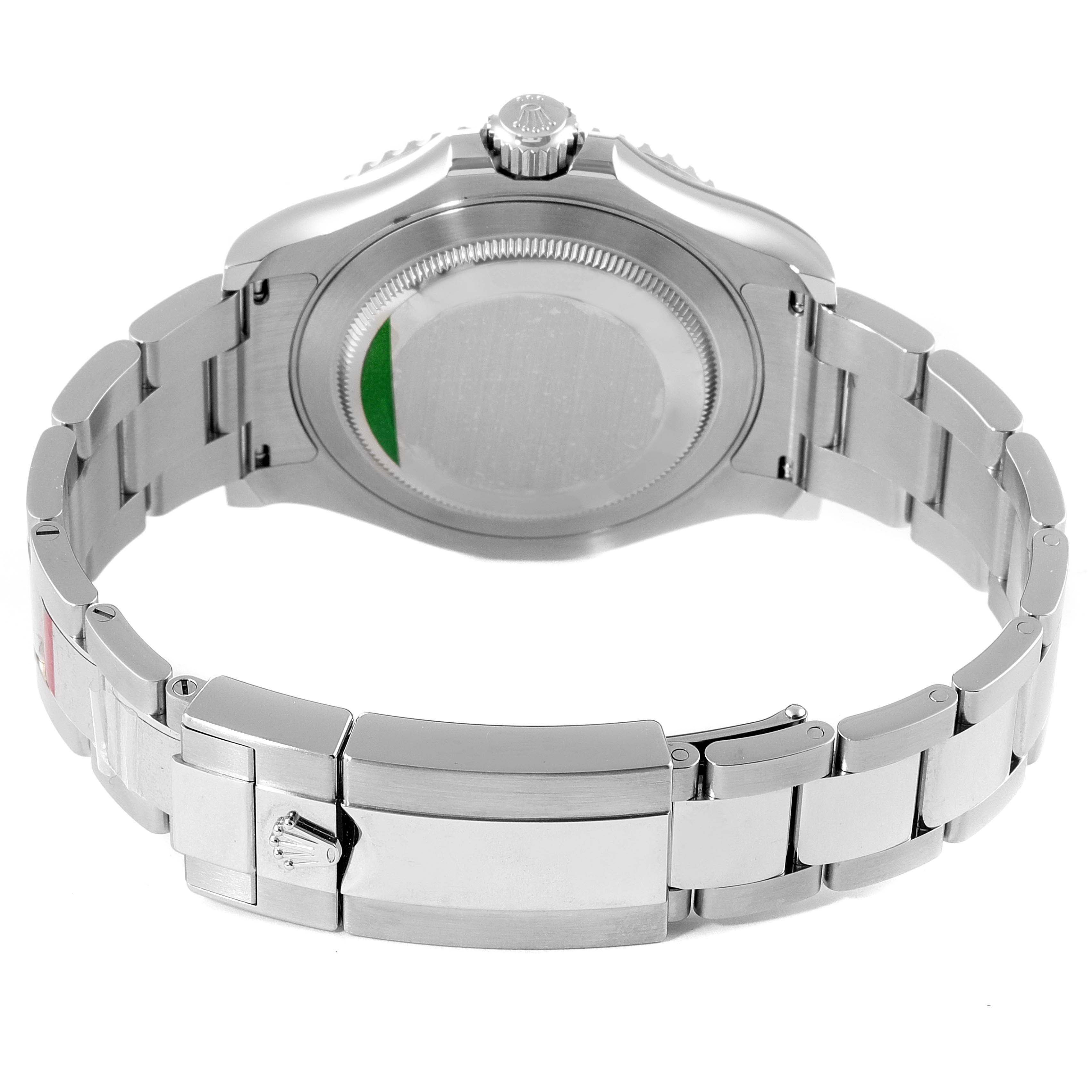 The image shows the back view of the Rolex Yacht-Master 116622 Men's Stainless Steel Blue Dial 116622 Men's Stainless Steel Blue Dial watch, highlighting its clasp and bracelet.