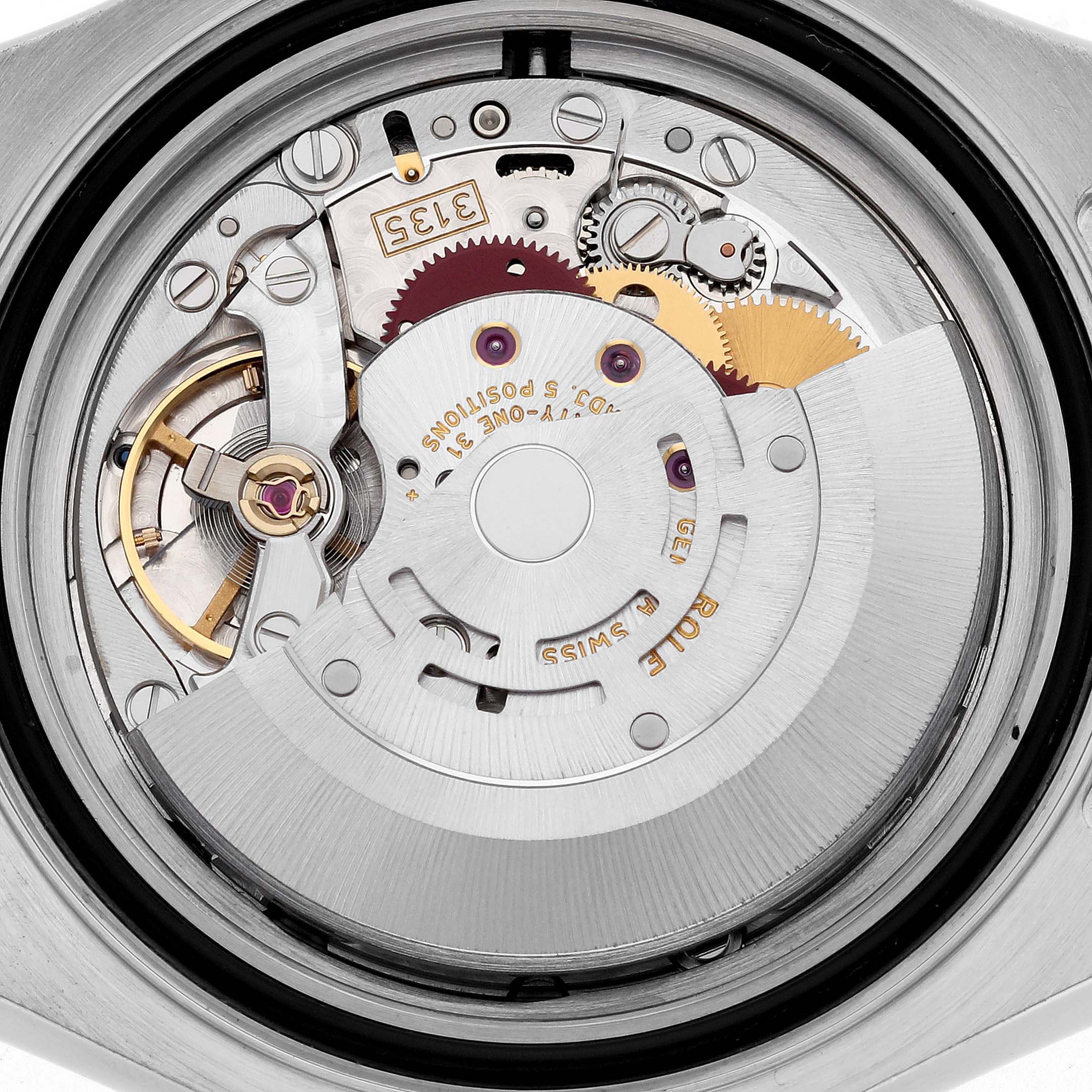 The image shows the internal movement mechanism of a Rolex Yacht-Master 16622 Men's Stainless Steel Silver Dial 16622 Men's Stainless Steel Silver Dial watch at a close-up angle.