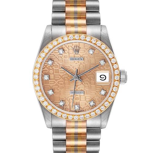 The Rolex President 68289 Women's White Gold Champagne Dial 68289 Women's White Gold Champagne Dial model is shown from the front, featuring its dial, bezel, and bracelet.