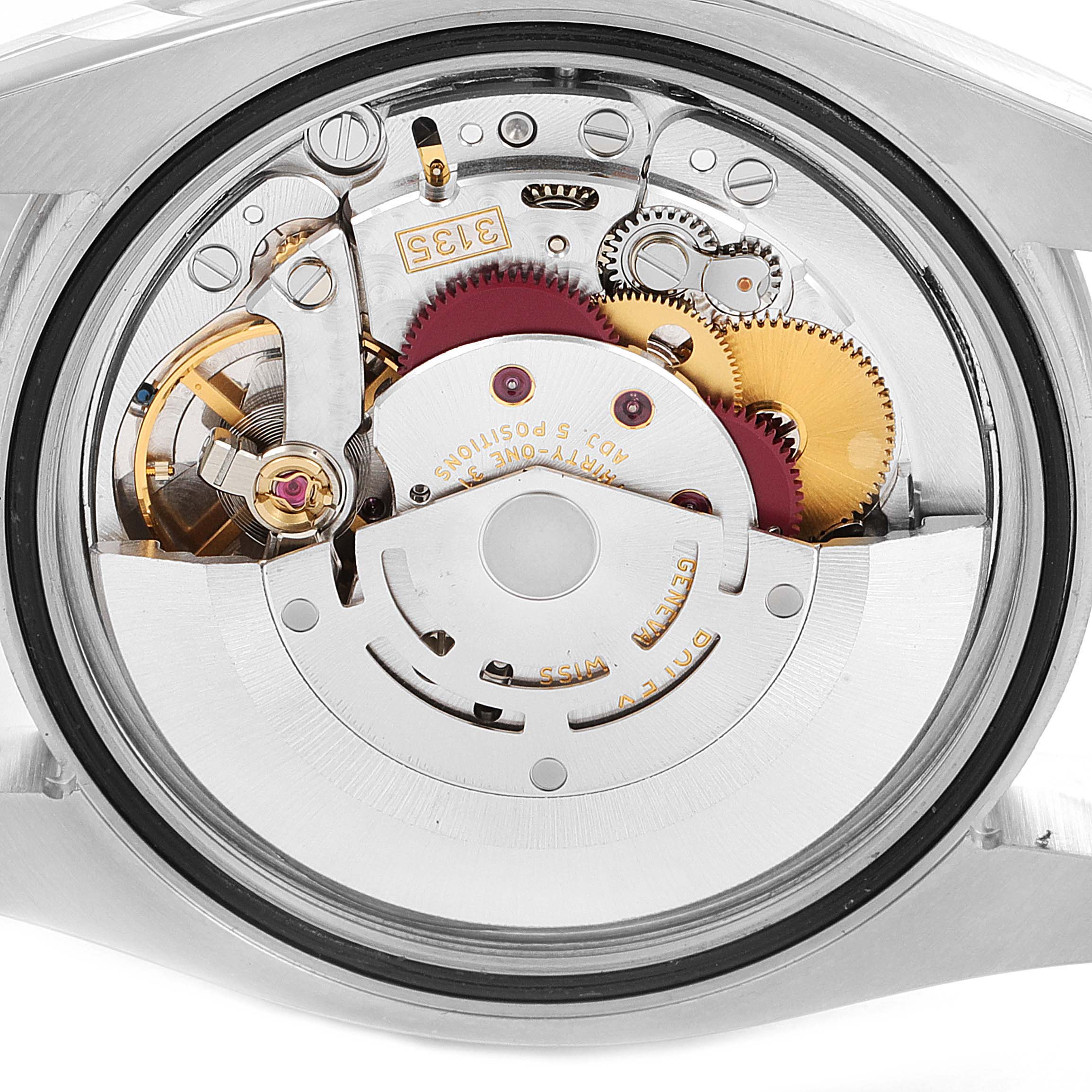 The image shows the internal mechanism and movement of a Rolex Turn-o-Graph 116264 Men's Stainless Steel White Dial 116264 Men's Stainless Steel White Dial watch from a rear angle.