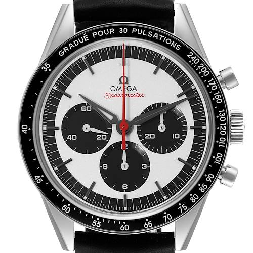 The image shows a front view of the Omega Speedmaster 311.32.40.30.02.001 Men's Stainless Steel Silver Dial 311.32.40.30.02.001 Men's Stainless Steel Silver Dial watch, displaying its dial, bezel, and chronograph subdials.