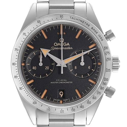 The image shows a front view of the Omega Speedmaster 332.12.41.51.01.001 Men's Stainless Steel Black Dial 332.12.41.51.01.001 Men's Stainless Steel Black Dial watch, displaying the dial, bezel, and subdials clearly.