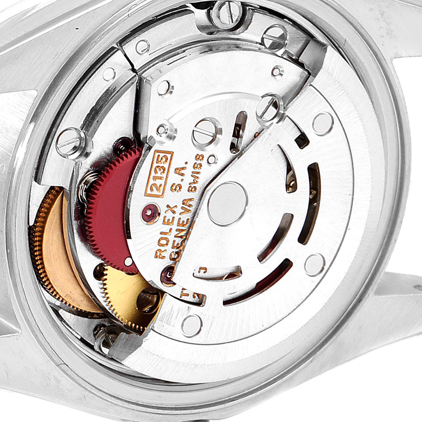 The image shows the inner mechanism and movement of a Rolex Datejust 79173 Women's Steel and Gold (two tone) Champagne Dial 79173 Women's Steel and Gold (two tone) Champagne Dial watch from a close-up angle.
