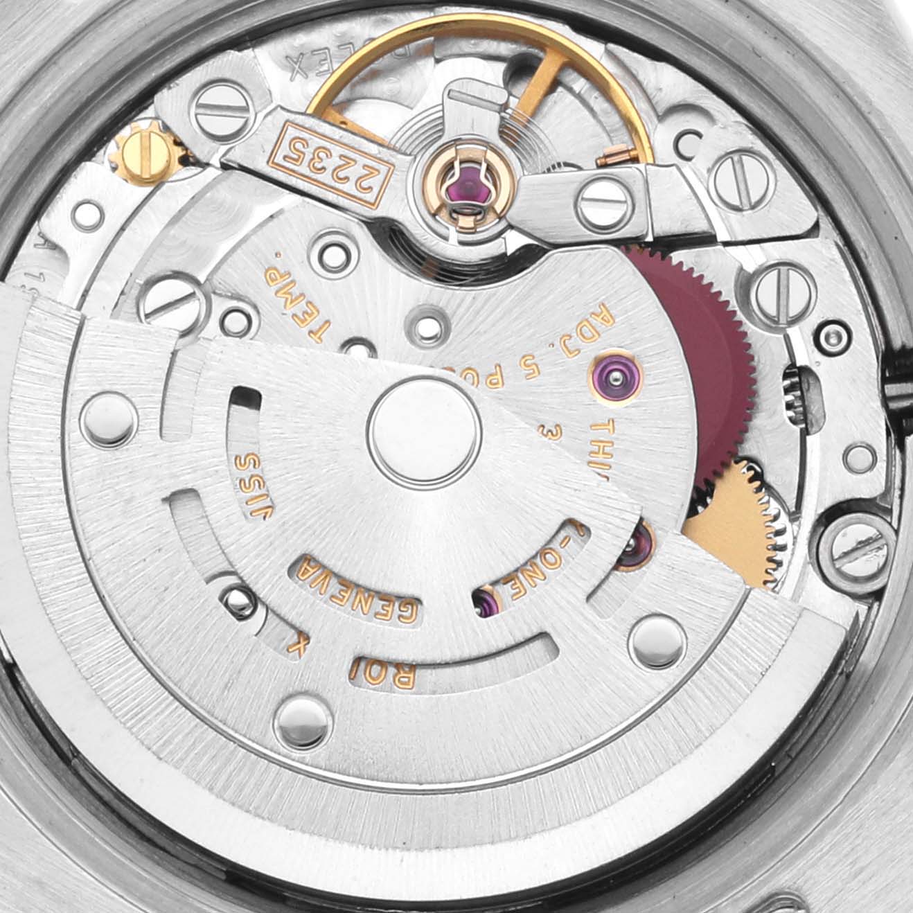 The image shows a close-up view of the movement mechanism inside a Rolex Datejust 179173 Women's Steel and Gold (two tone) Beige Dial 179173 Women's Steel and Gold (two tone) Beige Dial watch.