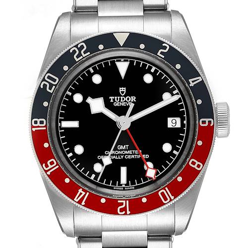 The image shows the front view of the Tudor Heritage Black Bay 79830RB Men's Stainless Steel Black Dial 79830RB Men's Stainless Steel Black Dial watch, highlighting its dial, hands, bezel, and date window.
