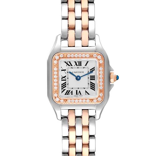 The Cartier Panthere W3PN0006 Women's Steel and Gold (two tone) Silver Dial W3PN0006 Women's Steel and Gold (two tone) Silver Dial watch is shown from the top, displaying the face, bezel, and two-tone bracelet.