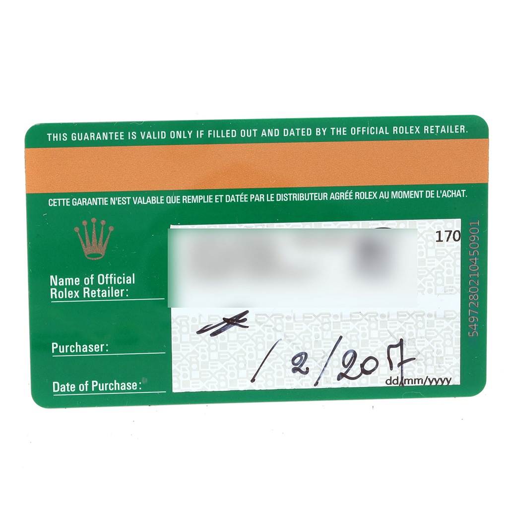 The image shows a warranty card for the Rolex Cellini 6692 Women's White Gold Pink Dial 6692 Women's White Gold Pink Dial model with spaces for the official retailer, purchaser, and date of purchase.