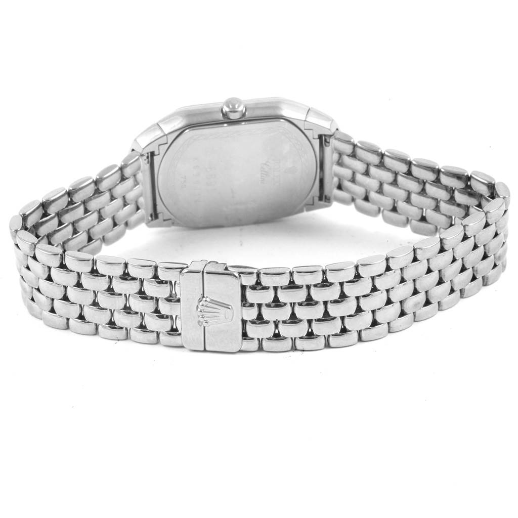 The image shows the back view of a Rolex Cellini 6691 Women's White Gold Mother of Pearl Dial 6691 Women's White Gold Mother of Pearl Dial watch, highlighting the clasp and bracelet.