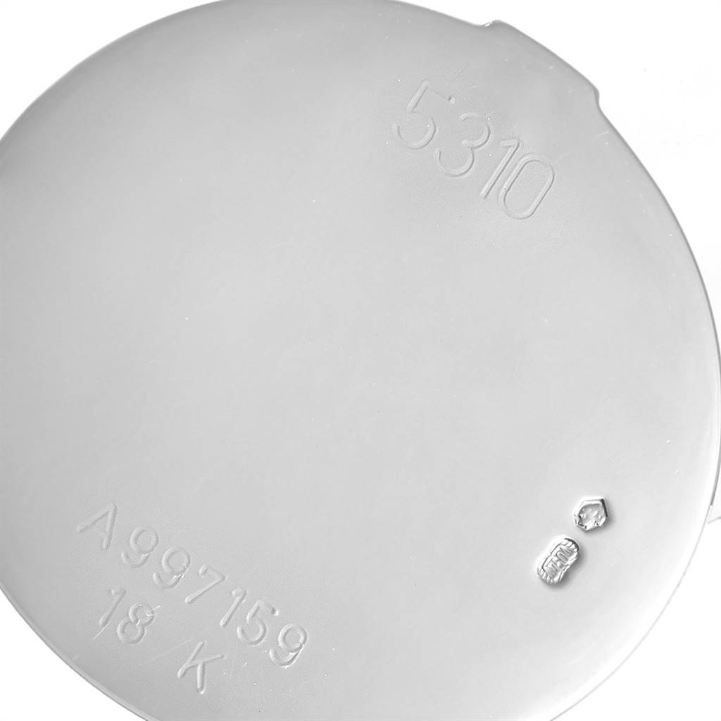 The image shows the back cover of a Rolex Cellini 5310 Women's White Gold Mother of Pearl Dial 5310 Women's White Gold Mother of Pearl Dial watch, with engravings including model number "5310" and "18K".