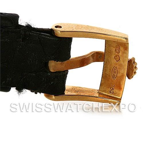 This image shows a close-up of the buckle and part of the strap for a Rolex Cellini 4109 Women's Yellow Gold White Dial 4109 Women's Yellow Gold White Dial watch.
