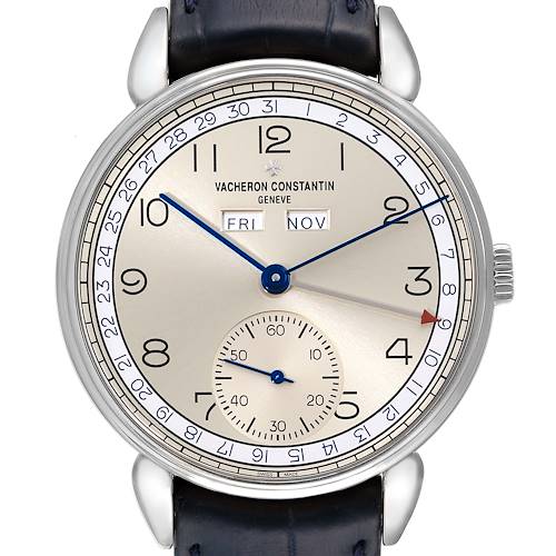 The image shows a frontal view of the Vacheron Constantin Historiques 3110V/000A-B426 Men's Stainless Steel Silver Dial 3110V/000A-B426 Men's Stainless Steel Silver Dial watch, highlighting its face, dial, and hands.