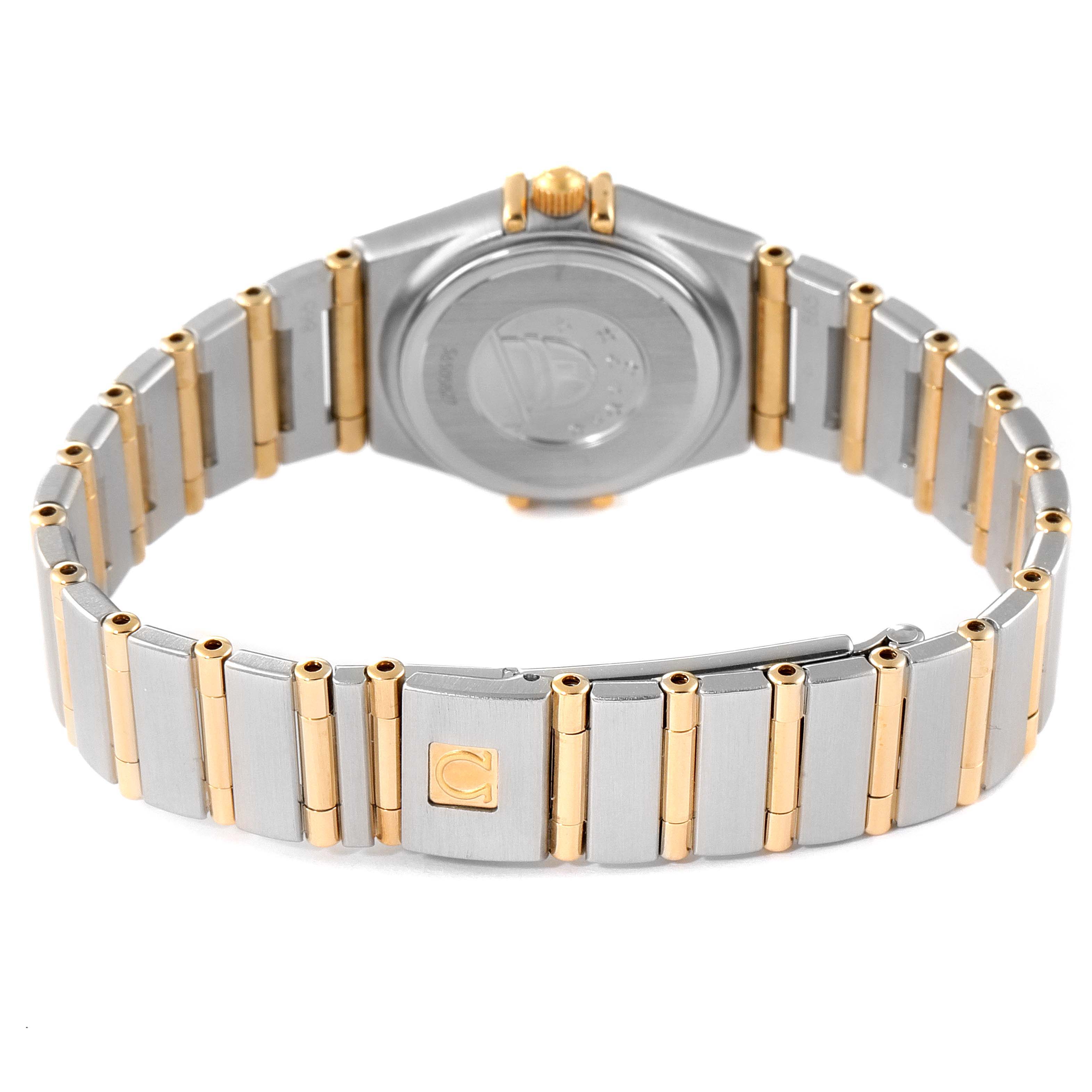 This image shows the back view of the Omega 1262.75.00 Women's Steel and Gold (two tone) Mother of Pearl Dial 1262.75.00 Women's Steel and Gold (two tone) Mother of Pearl Dial Constellation Steel Yellow Gold MOP Diamond Ladies Watch 1262.75.00.