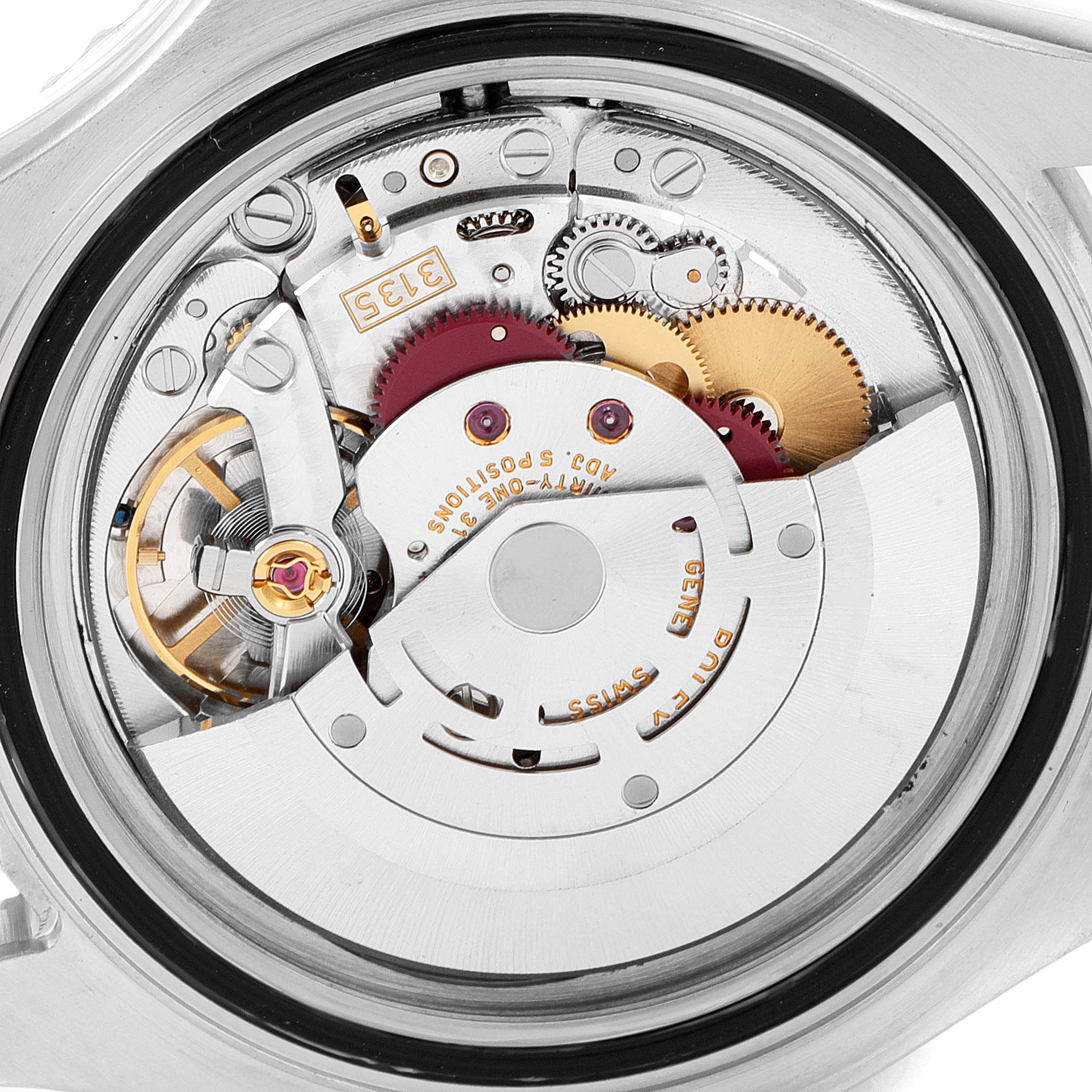 This image shows the movement mechanism of a Rolex Yacht-Master 16622 Men's Stainless Steel Silver Dial 16622 Men's Stainless Steel Silver Dial watch from the back, revealing intricate gears and components.