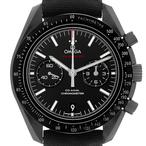 The Omega Speedmaster 311.92.44.51.01.003 Men's Ceramic Black Dial 311.92.44.51.01.003 Men's Ceramic Black Dial watch is shown from the front, displaying the dial, bezel, and pushers.