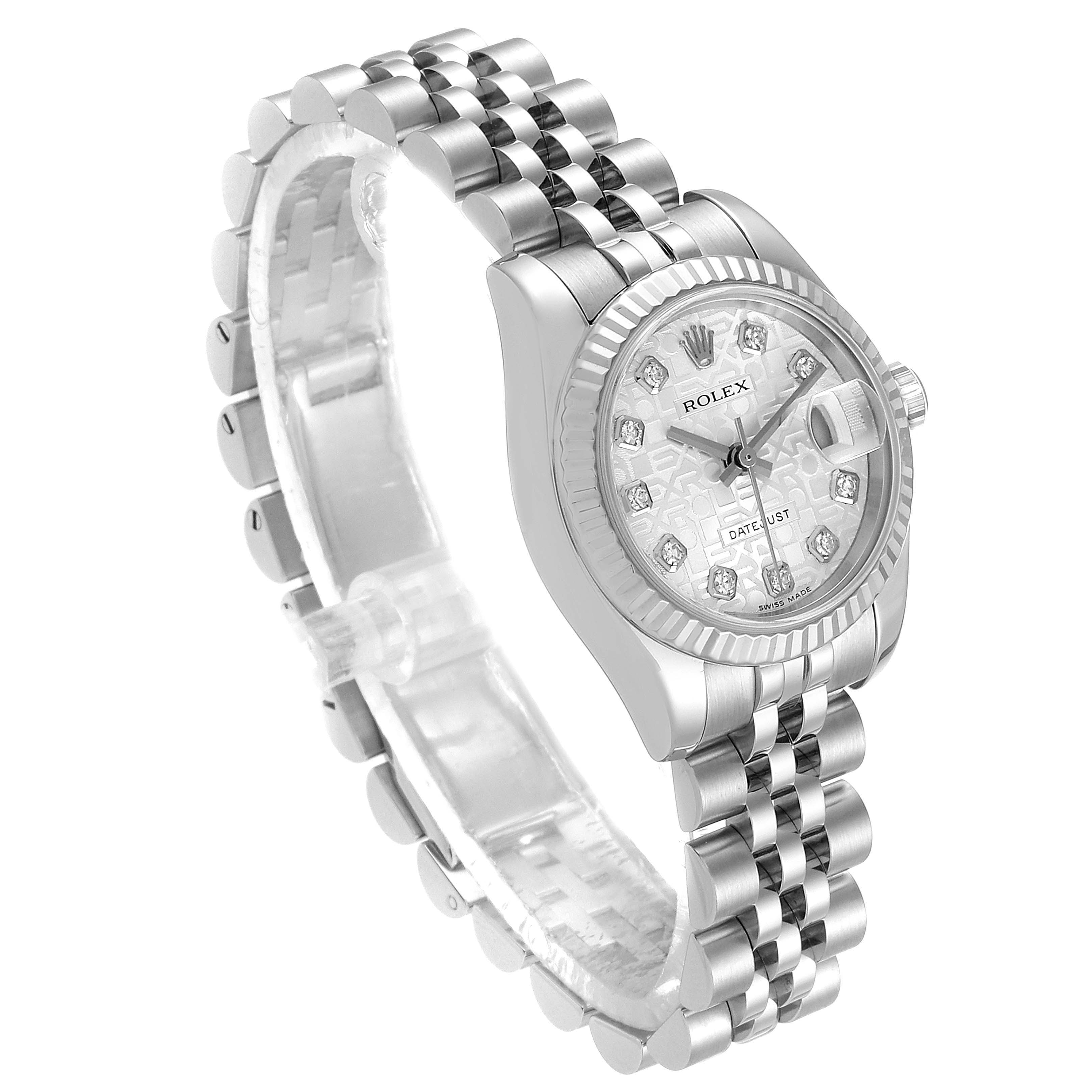 The image shows a Rolex Datejust 179174 Women's Stainless Steel Silver Dial 179174 Women's Stainless Steel Silver Dial watch at a slight angle highlighting the bracelet, dial, and bezel.