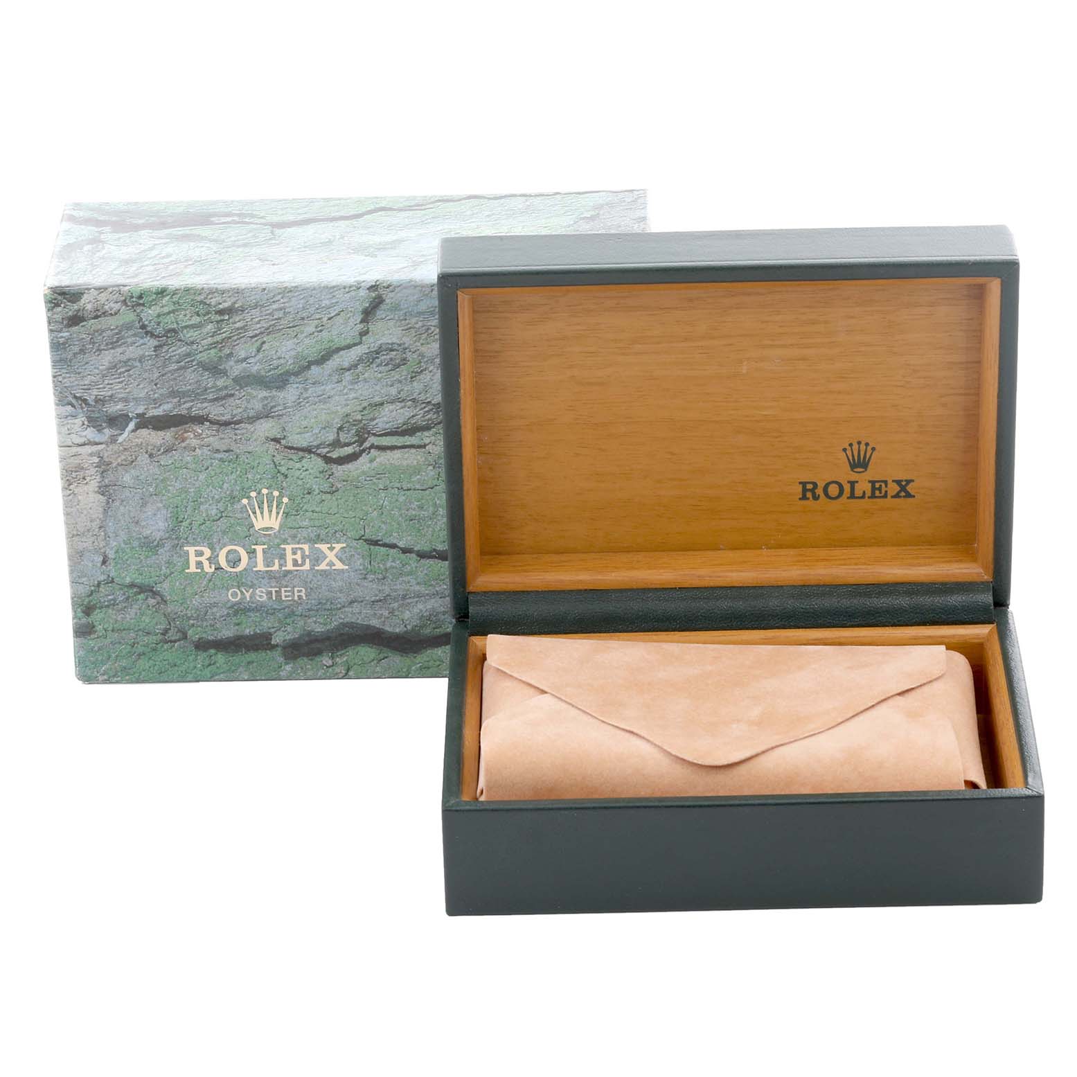 The image shows a Rolex Datejust 16233 Men's Steel and Gold (two tone) White Dial 16233 Men's Steel and Gold (two tone) White Dial watch box and outer packaging, viewed from the front.