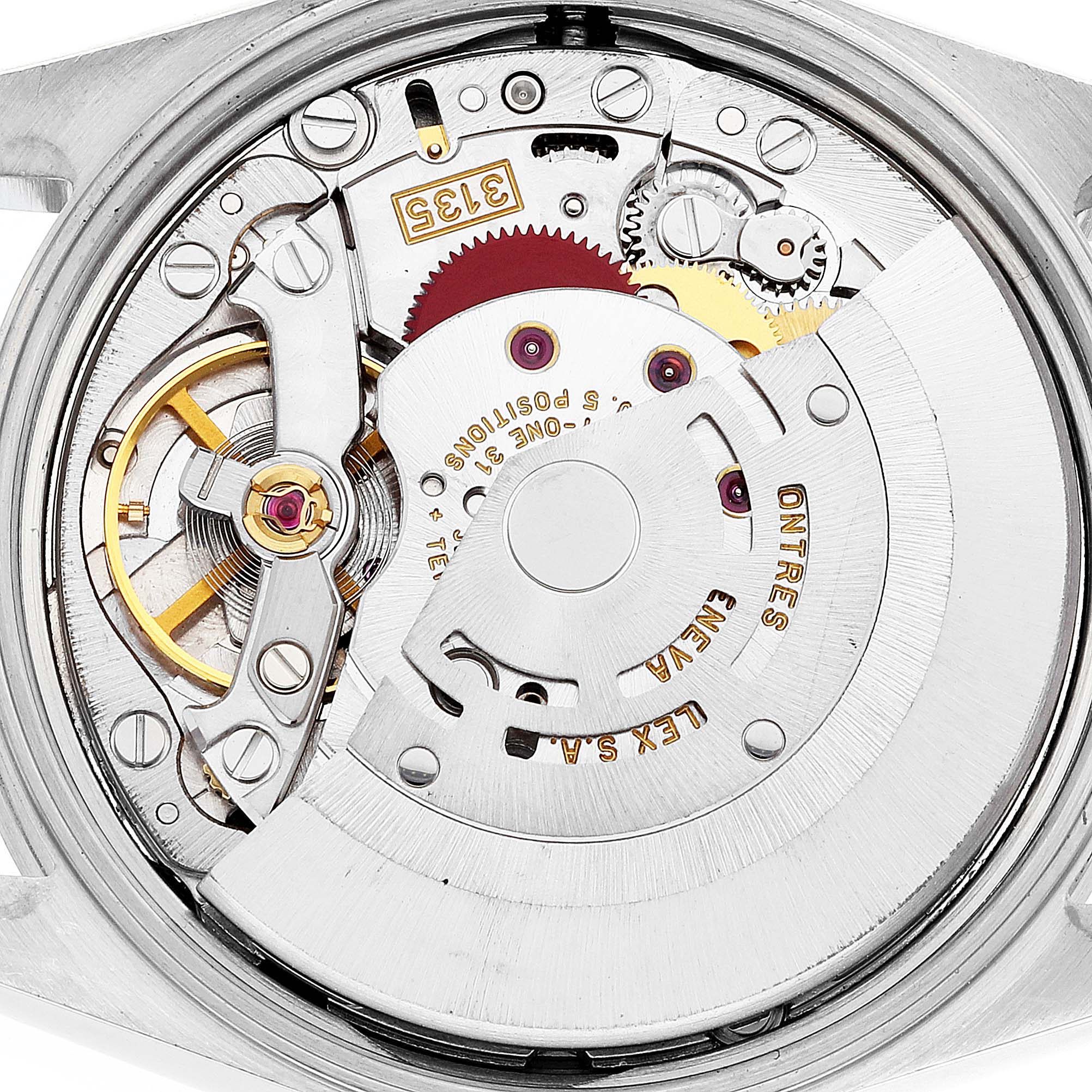 This image shows the internal movement mechanism of a Rolex Date 15210 Men's Stainless Steel Black Dial 15210 Men's Stainless Steel Black Dial model watch.