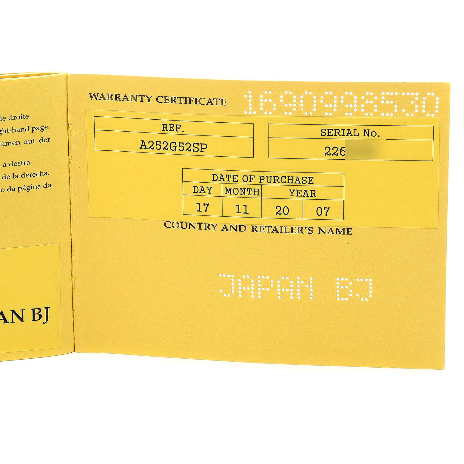 This image shows the warranty certificate for the Bentley model by Breitling.