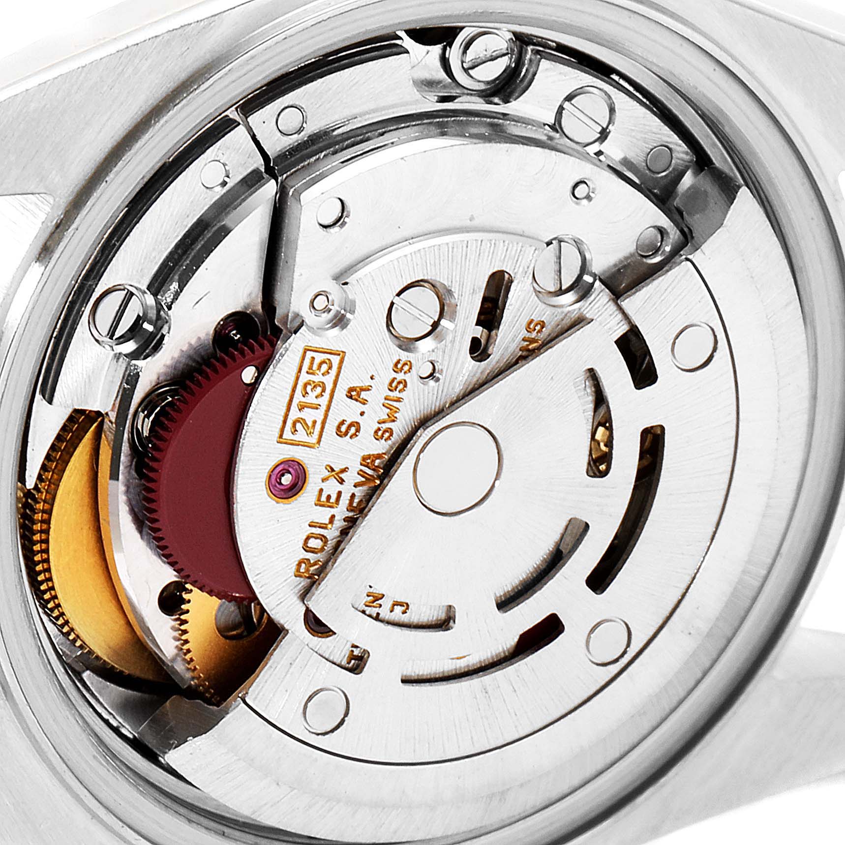 The image shows the inner mechanical parts of a Rolex Datejust 69173 Women's Steel and Gold (two tone) Blue Dial 69173 Women's Steel and Gold (two tone) Blue Dial watch, specifically the movement mechanism.