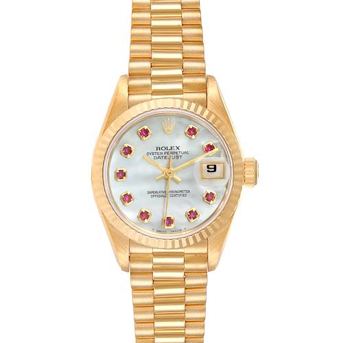 This image shows the front view of a Rolex President 69178 Women's Yellow Gold Mother of Pearl Dial 69178 Women's Yellow Gold Mother of Pearl Dial model watch, highlighting its face, dial, and bracelet.
