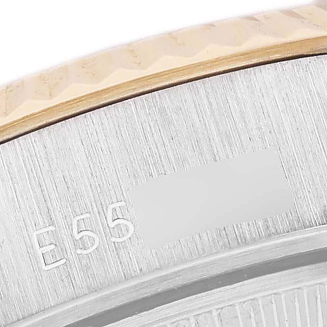 This image shows a close-up view of the side and bezel of a Rolex President 69179G Women's White Gold Champagne Dial 69179G Women's White Gold Champagne Dial watch, highlighting its detailed brushed and polished finish.