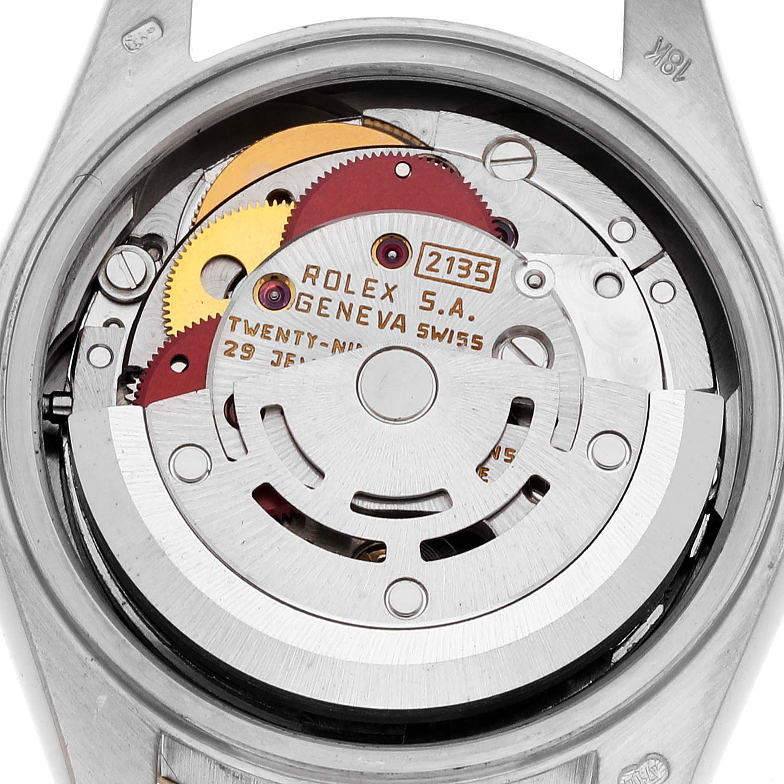 This image shows the internal movement mechanism of the Rolex President 69179G Women's White Gold Champagne Dial 69179G Women's White Gold Champagne Dial model watch.